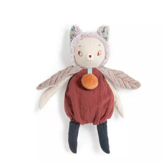 A Moulin Roty Giboulée the Cat with wings and a ball in its mouth.