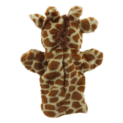 The ECO Puppet Buddies Giraffe Hand Puppet features brown and beige spots, small ears, and two ossicones—ideal for imaginative play and shown against a white background.