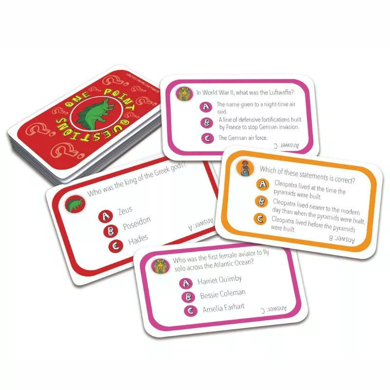 An educational set of cards with different words on them, called the Go Genius History Board Game.