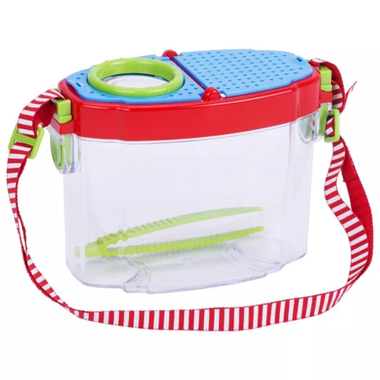 An outdoor play toy with a Magnifying Box Peggy and a colorful strap.