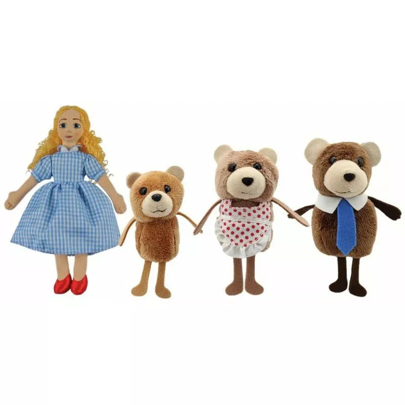 A finger puppets set representing Goldilocks and The Three Bears. With full padded bodies.