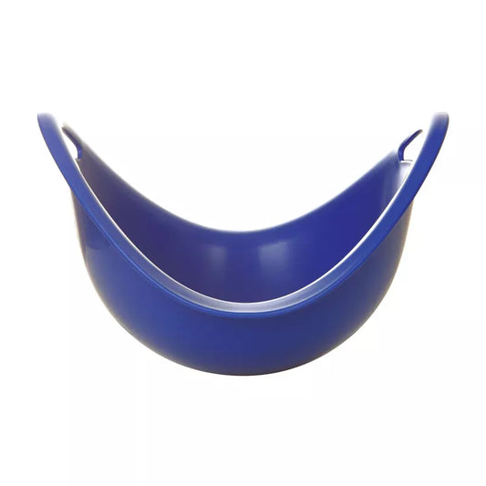 A sleek Spinner Blue plastic mixing bowl with a modern, spout-like design for sensory stimulation on a white background.