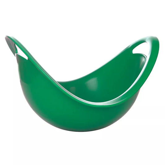 A sleek Spinner Green plastic mixing bowl with a pour spout and a handle, designed for convenient pouring, handling, and sensory stimulation.