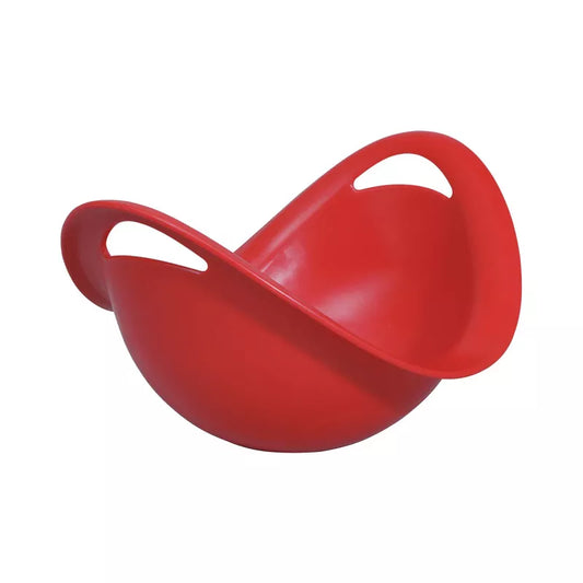 Spinner Red plastic mixing bowl with a spout and handle, tilted to the side against a white background, designed for sensory stimulation.