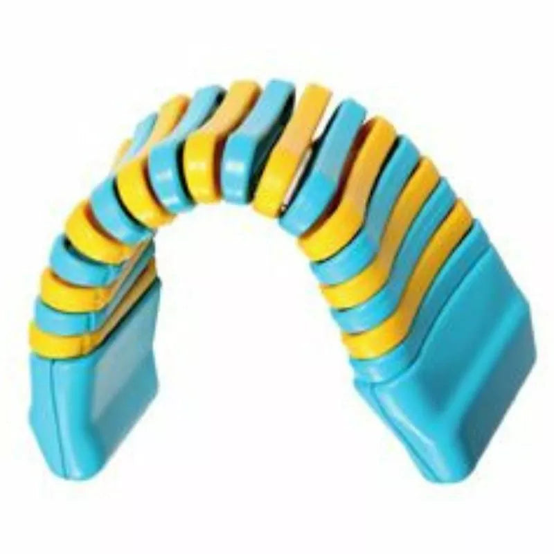 A Halilit Clatterpillar with blue and yellow stripes on it, designed for children.