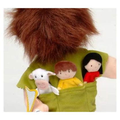 a Fiesta Crafts Jack & The Beanstalk Puppet Set with three people in a pocket.