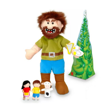 A Fiesta Crafts Jack & The Beanstalk Puppet Set with a beard and two children.