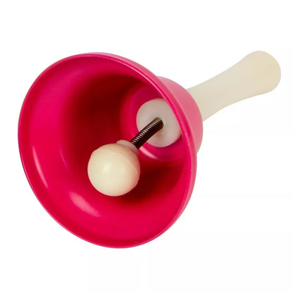 A pink Handbells Set with a white ball inside of it.