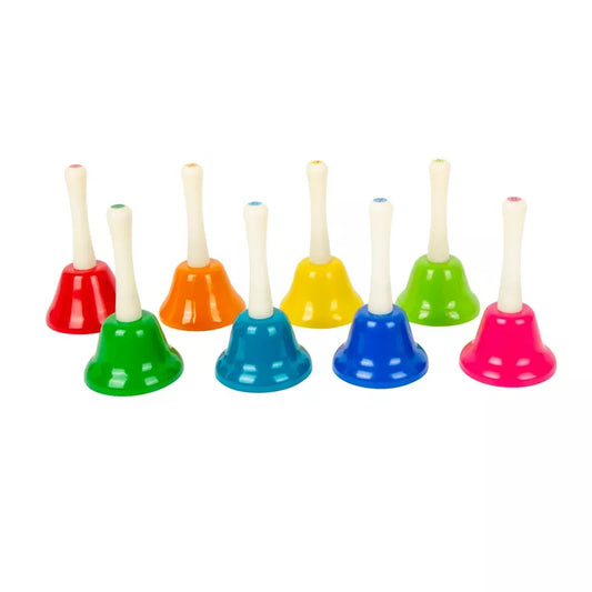 a set of colorful Handbells sitting on top of each other.