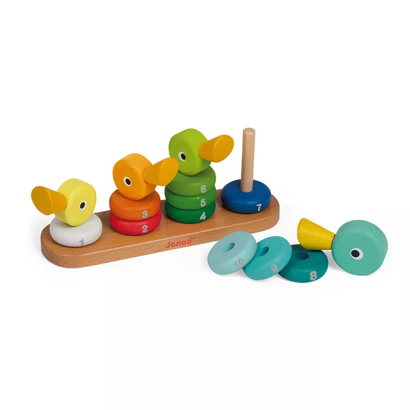 A Janod Zigolos Ducks Stacker with three rubber ducks.