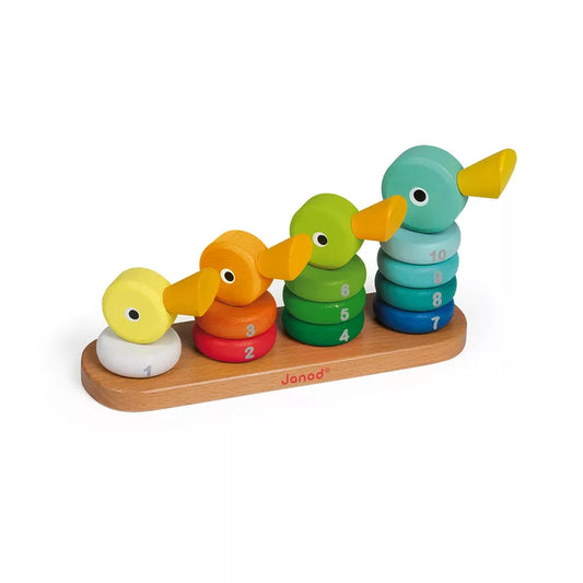 A Janod Zigolos Ducks Stacker sitting on top of each other.