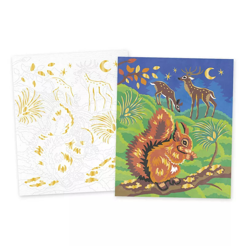 A Janod Paint By Numbers Forest Animals card with a picture of a squirrel and a deer.