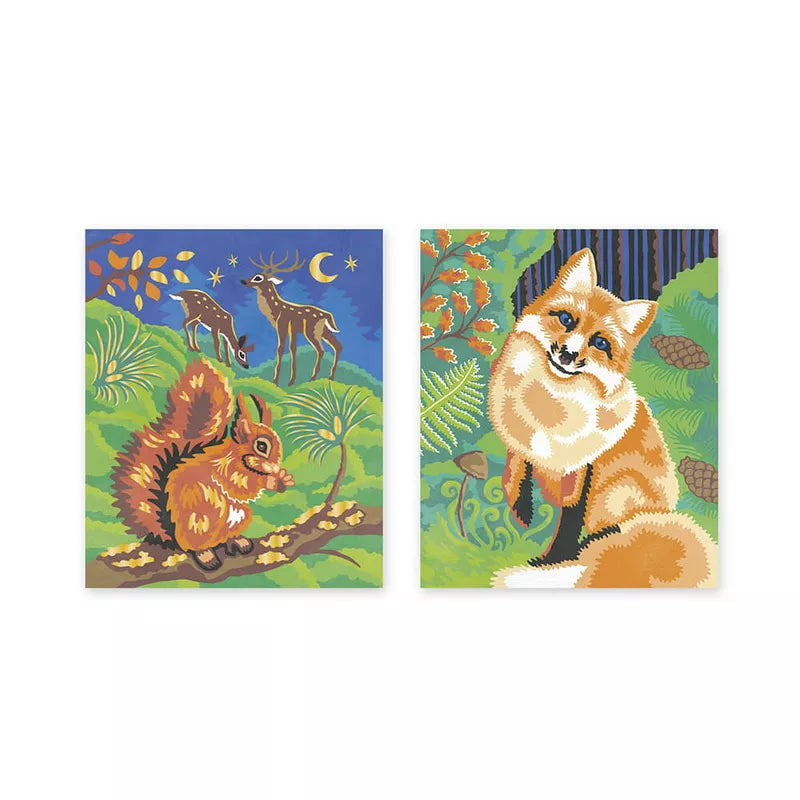 Janod Paint By Numbers Forest Animals: a picture of a fox and a squirrel.