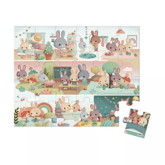 Janod Puzzle A Day 24 pcs with a picture of rabbits and other animals.