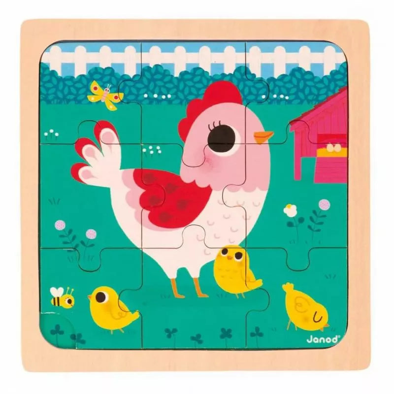 A Janod Henriette The Chicken Puzzle with bees, suitable for babies aged 18 months.