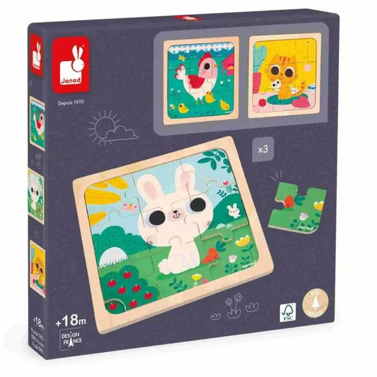 This Janod Trio Puzzle is perfect for developing fine motor skills in children as young as 18 months. They will enjoy solving the animal puzzle.