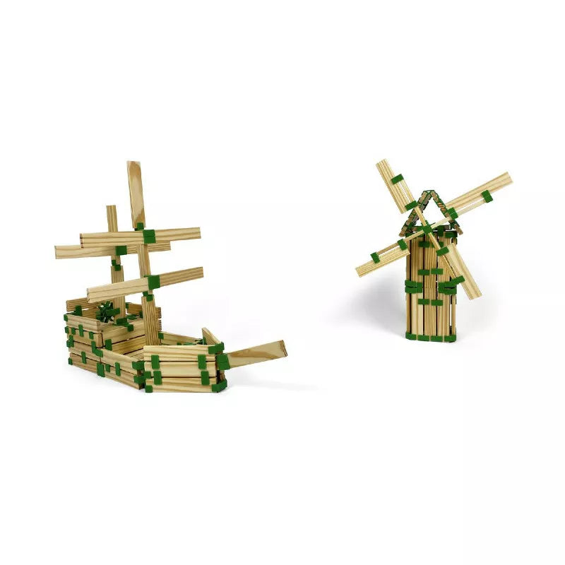a Join Clips Construction Home Edition 200 model of a windmill made out of sticks.