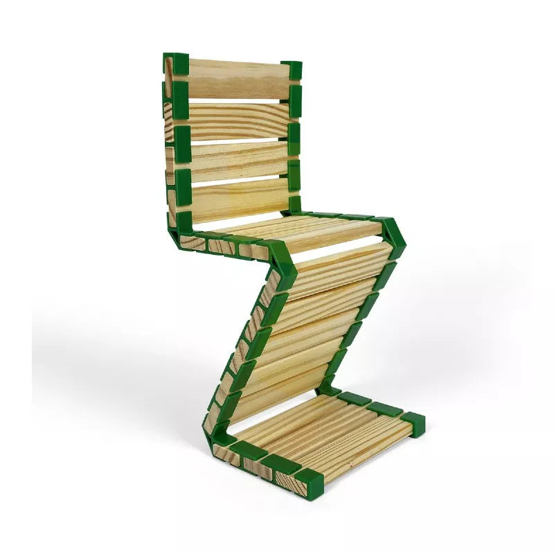 a Join Clips Construction Home Edition 200 chair made out of wooden slats.