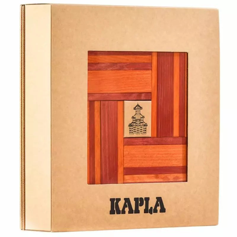 A KAPLA® 40 Coloured Planks (Orange & Red) and Book made of coloured planks.