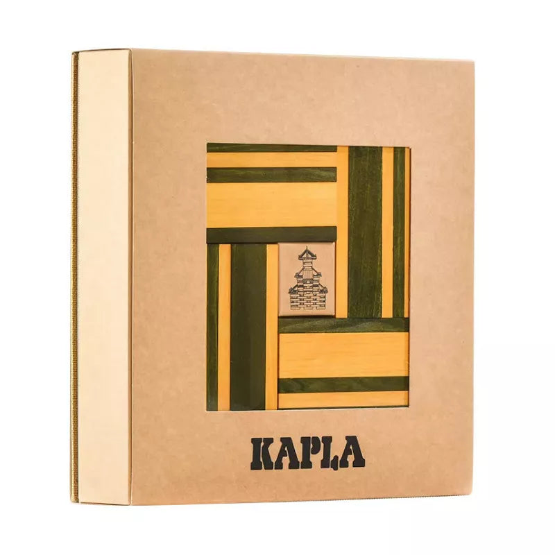 a KAPLA® book with a picture of a christmas tree on it, including 40 Coloured Planks (Green & Yellow)