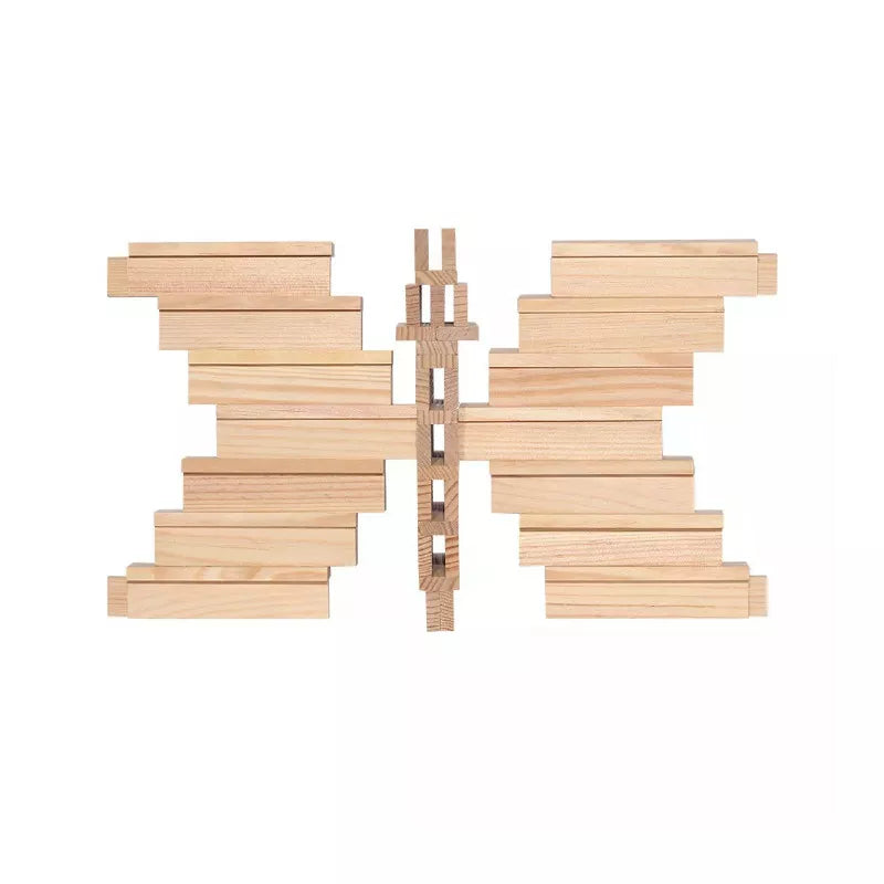 A cross made out of KAPLA® Construction 100 Planks on a white background.