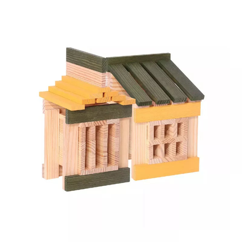 a KAPLA® Construction Spider Case made of wood with a roof made of wood.
