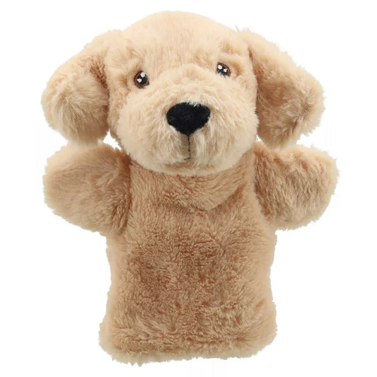 An ECO Puppet Buddies Labrador Hand Puppet, with soft plush fur, on a white background.