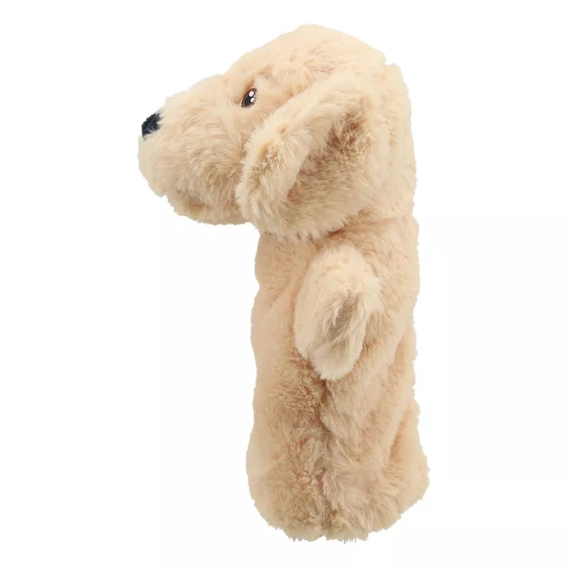 A soft plush fur ECO Puppet Buddies Labrador Hand Puppet on a white background.