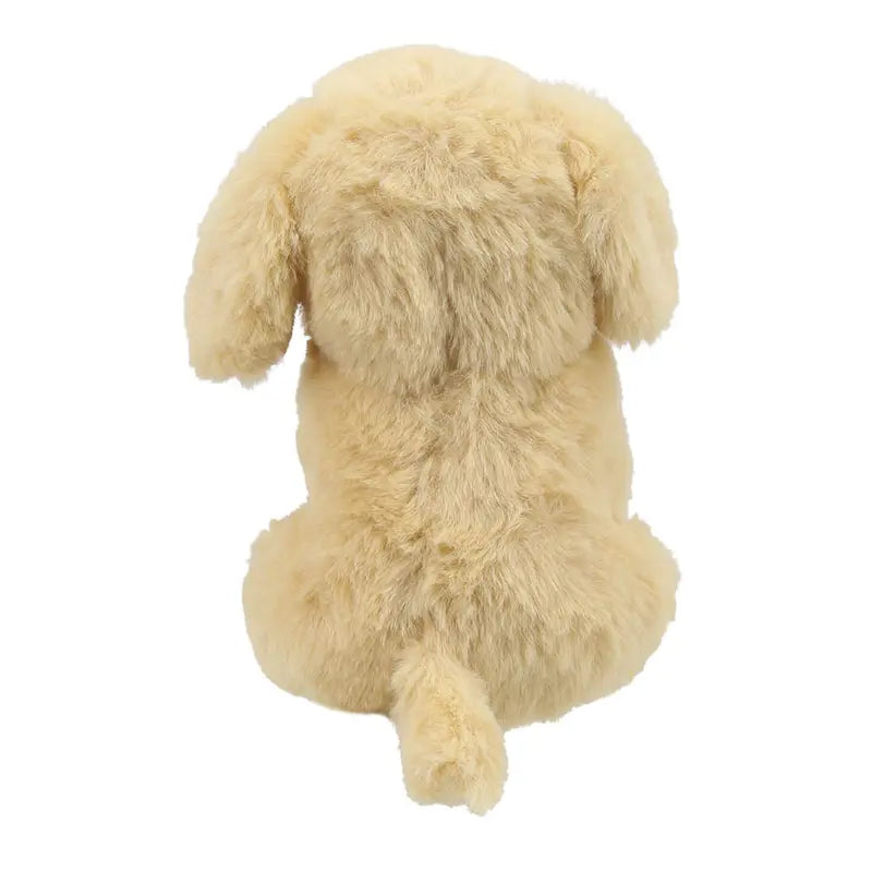 The Wilberry Eco Mini Labrador, a plush light brown dog made from eco-friendly recycled materials, is shown from the back with floppy ears, a short tail, and fuzzy texture against a white background.