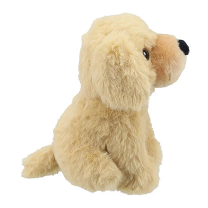 The Wilberry Eco Mini Labrador is a light brown plush toy with floppy ears, sitting upright and facing right on a white background. Made from eco-friendly recycled materials.