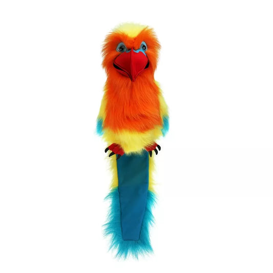 A Large Bird Hand Puppet, shaped like a Love Bird, mouth moving. Large enough for children and adults to play with.
