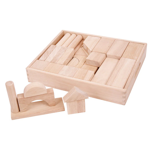 A Bigjigs Large Wooden Block set with a piece missing.
