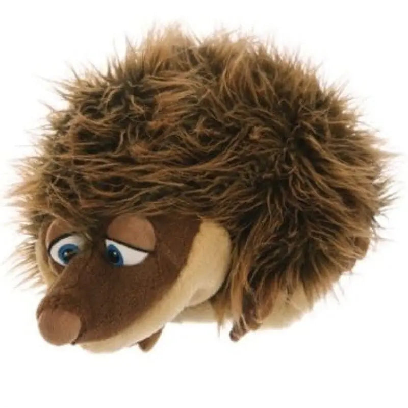 Soren The Hedgehog Hand Puppet features a round, fluffy brown body, a beige snout, and large blue eyes gazing to the side.