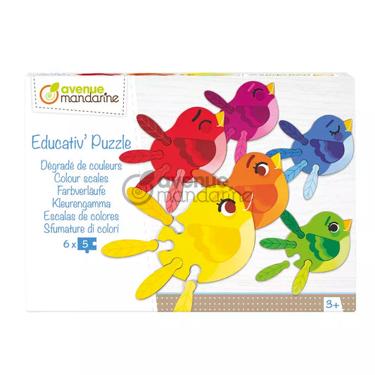a box of Educativ' Puzzle Colour scales with colorful birds.