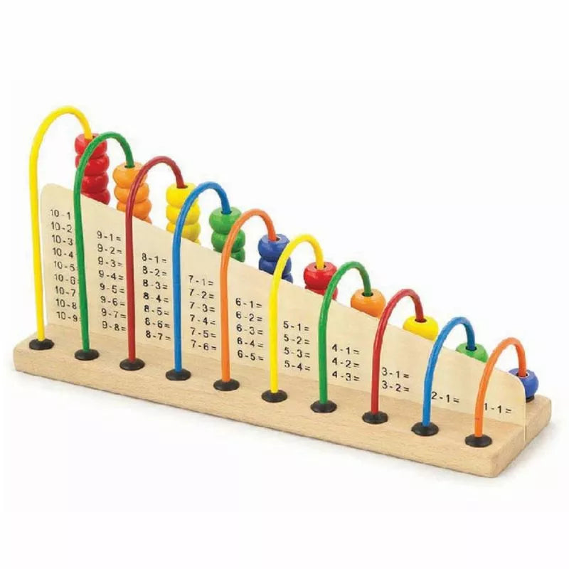 A New Classic Toys Learning Maths wooden toy with numbers and numbers on it.