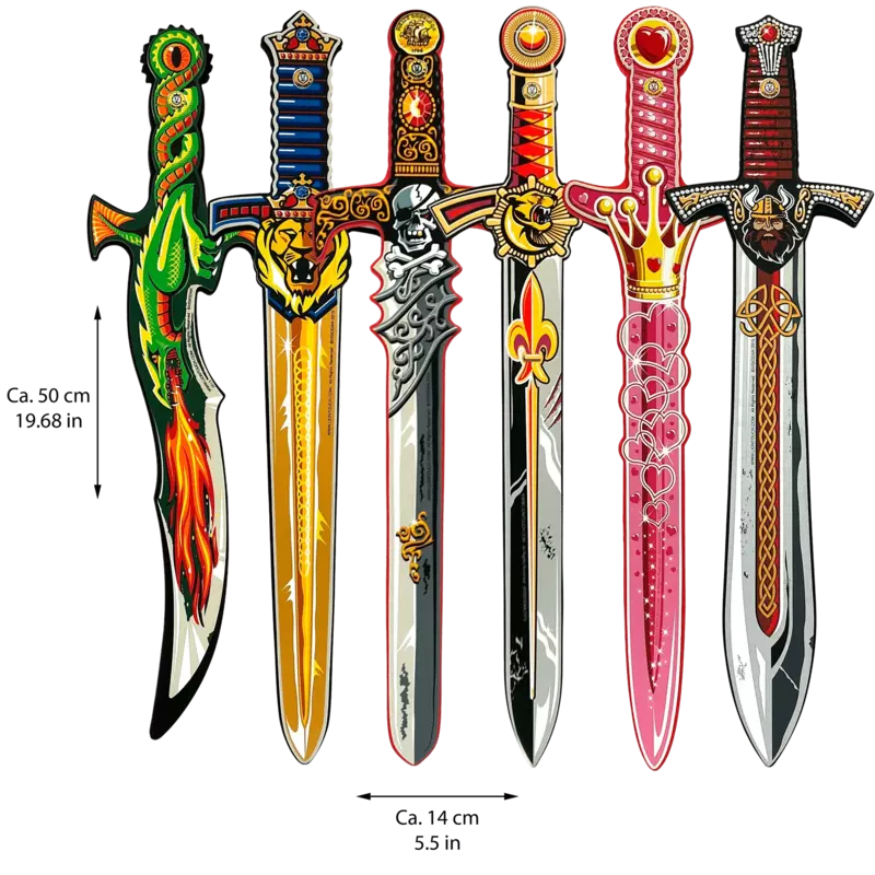 Five Liontouch Mixed Swords sets of 6 are lined up on a black background.