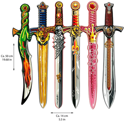 Five Liontouch Mixed Swords sets of 6 are lined up on a black background.