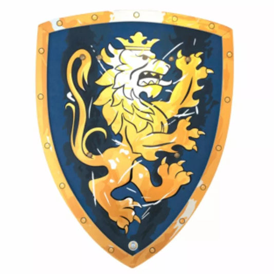 A blue and gold Liontouch Noble Knight Shield.
