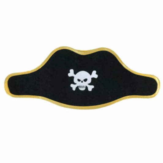 A Halloween dress-up accessory, the Liontouch Pirate Hat Red Stripe is adorned with a skull and crossbones.