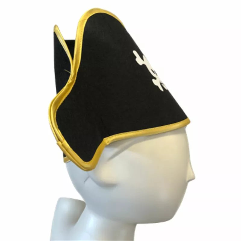A black and gold Liontouch Pirate Hat Red Stripe, the perfect dress-up accessory for Halloween.