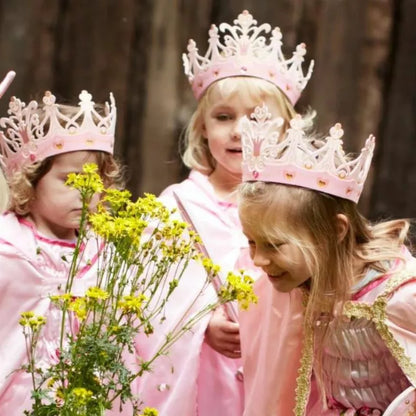 a group of little girls dressed up as Liontouch Queen Rosa Crown princesses.