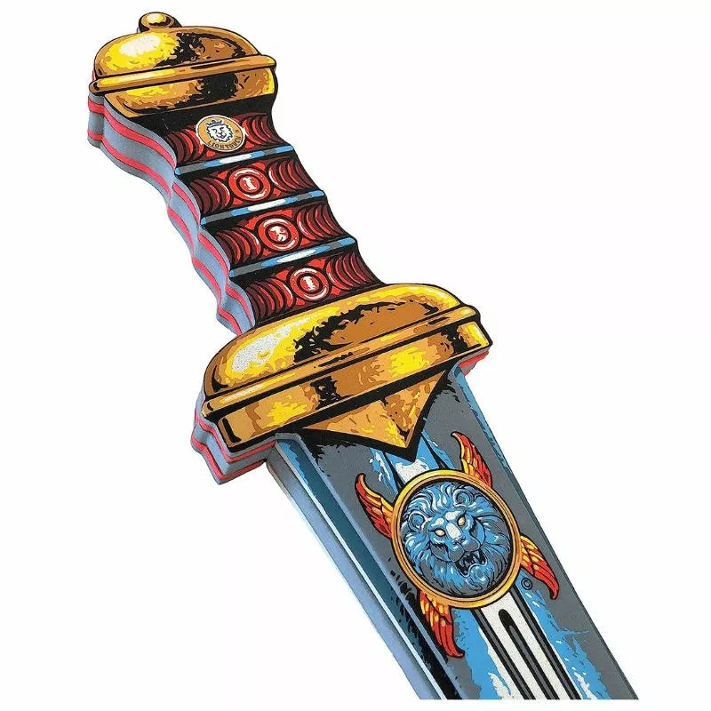 a Liontouch Roman Sword with a blue and gold design on it.