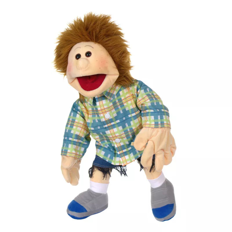 Living Puppets Fabian 65cm Hand Puppet that is wearing a shirt and shorts.