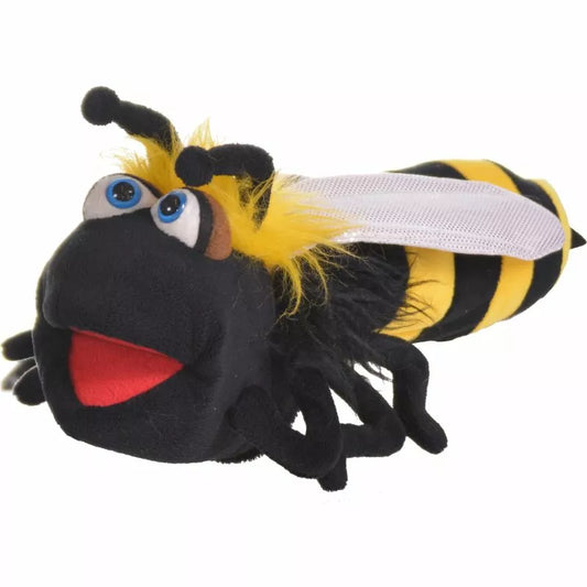 A black and yellow Living Puppets Doris Hand Puppet with yellow eyes.