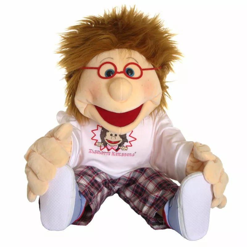 Living Puppets Peterchen 65cm Hand Puppet wearing glasses and a white shirt.