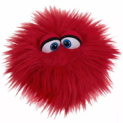 A close up of a Living Puppets Twaddle Hand Puppet, which is red and furry.