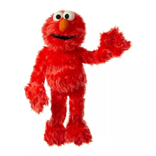 a Living Puppets Elmo 65cm Hand Puppet with big eyes.