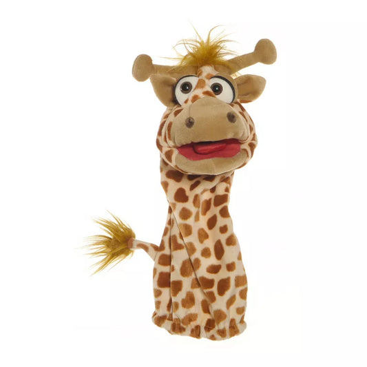 A Living Puppets Giraffe Mouth Moving with a big smile on its face.