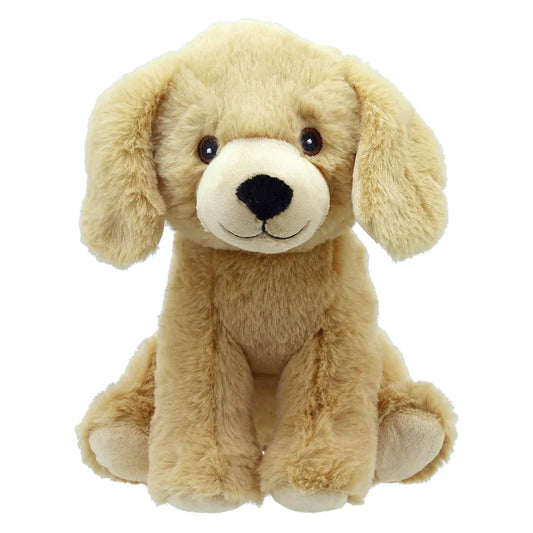 Lola the Labrador ECO Cuddlies is a cuddly plush toy dog with light brown fur, floppy ears, a black nose, and round eyes. Sitting upright with a warm expression, it's made from recycled materials and shown on a plain white background.