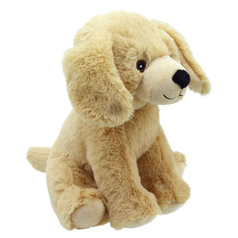 Lola the Labrador ECO Cuddlies, a plush toy dog made from recycled materials, features fluffy light brown fur, floppy ears, and a black nose. Sitting upright against a white background, this cuddly companion invites endless snuggles with its irresistible charm.